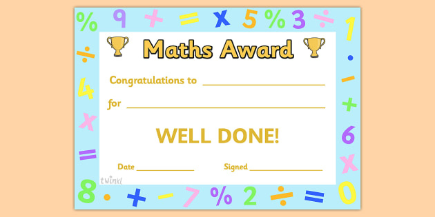 Free! - Printable Maths Certificate (Teacher Made) in Math Achievement Certificate Templates