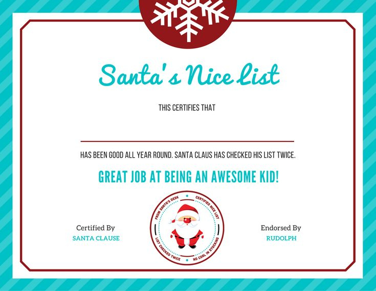 Free Printable Nice List Certificate Template - Free Santa'S Nice List with Santas Nice List Certificate Template Free