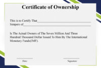 Free Sample Certificate Of Ownership Templates | Certificate Throughout with regard to Ownership Certificate Template