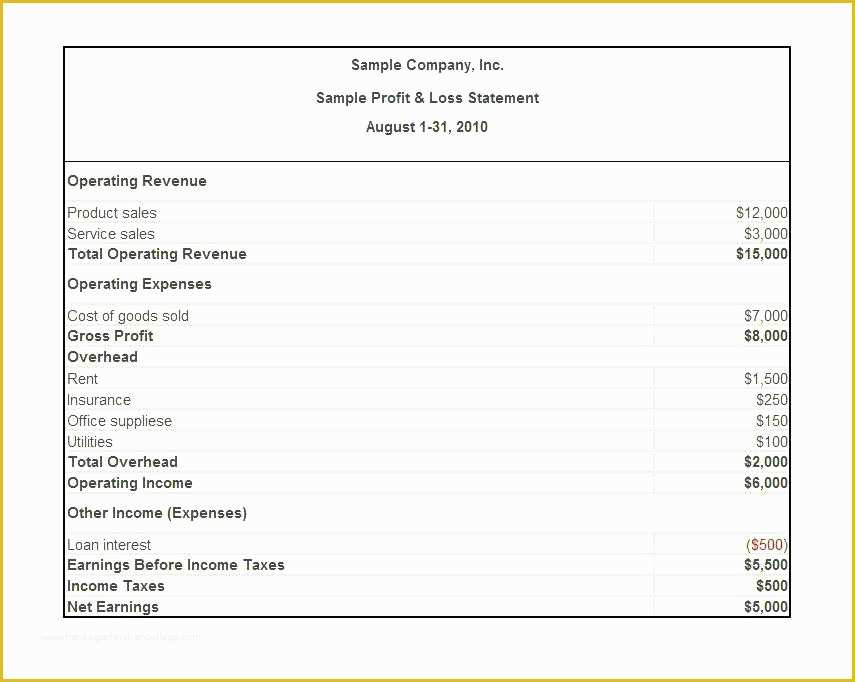 Free Simple Profit And Loss Template For Self Employed Of 6 Simple within Self Employed Profit And Loss Statement Template
