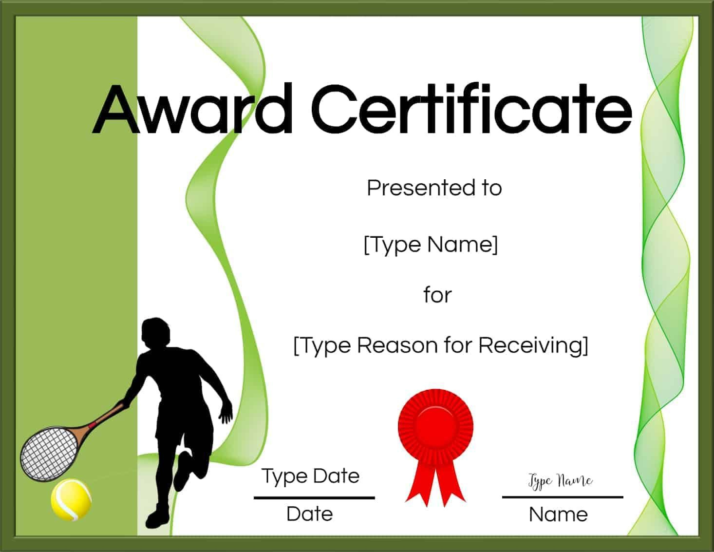 Free Tennis Certificate Template Free In 2021 | Certificate Templates with Fantastic Tennis Certificate Template