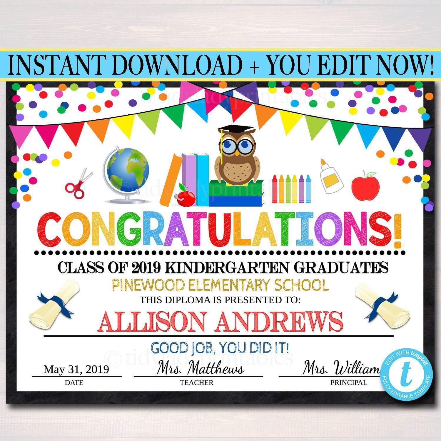 Graduation Certificate Any Grade Printable Diploma Kindergarten pertaining to Free Printable Graduation Certificate Templates