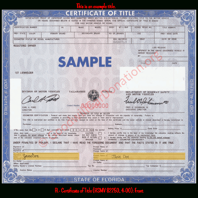 How To Sign Your Florida Title | Goodwill Car Donations with regard to Certificate Of Championship