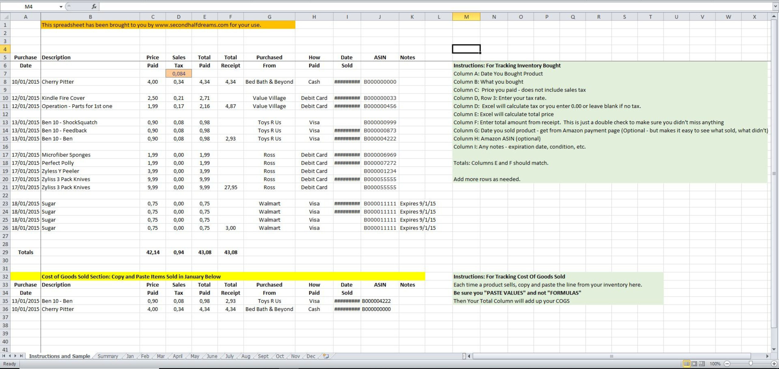 Inventory And Cost Of Goods Sold Spreadsheet Inside Inventory And Cogs with Fresh Cost Of Goods Sold Spreadsheet Template