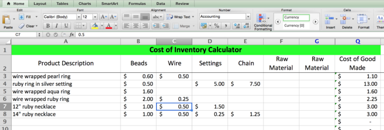 Inventory Cost &amp; Pricing Spreadsheet For Handmade Sellers - Paper regarding Fresh Cost Of Goods Sold Spreadsheet Template