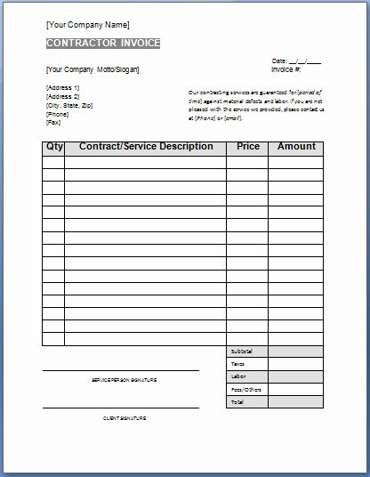 Invoice For Services Rendered Template Fresh Contractor Invoice Is A regarding Statement Of Work Template For Professional Services