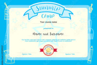 "Kids Summer Camp Document Certificate Template With Light Blue Border within Summer Camp Certificate Template