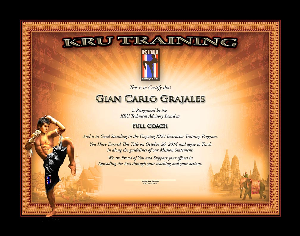 Kru - Muay Thai - Full Coach Certificate - Martial Arts Certificates in Martial Arts Certificate Templates