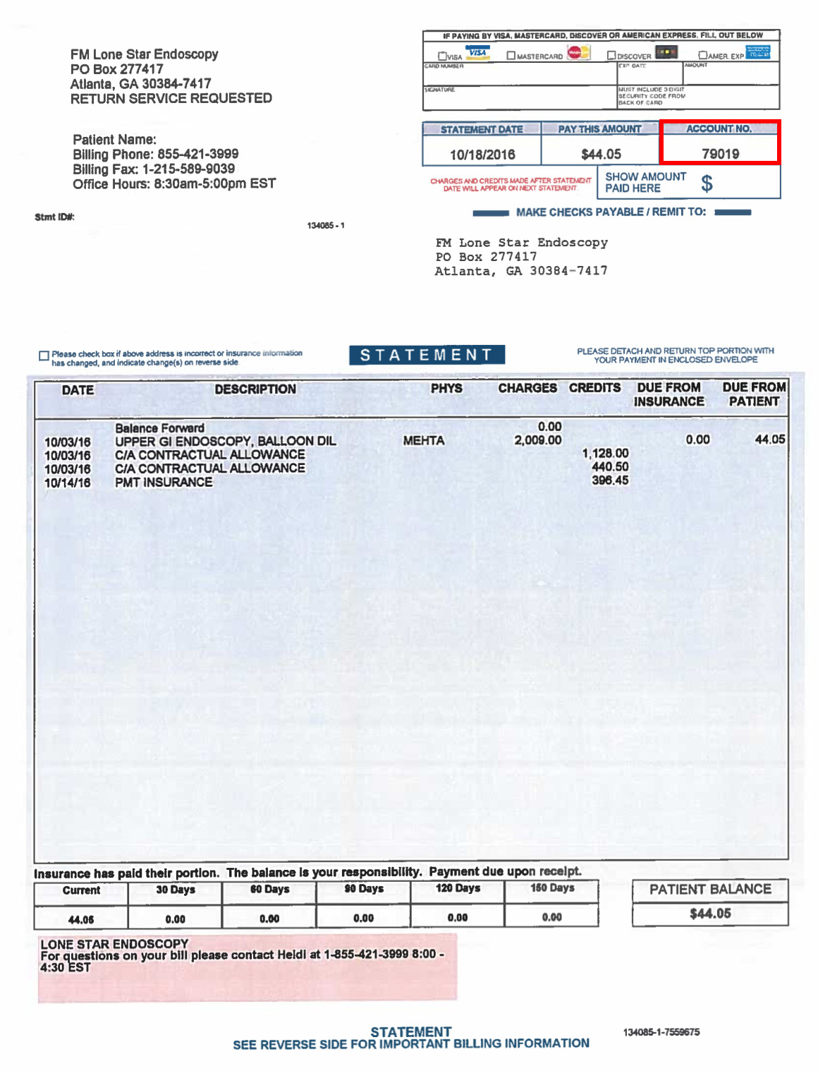 Lonestar Endoscopy Center, Llc | Pay My Bill with Patient Billing Statement Template