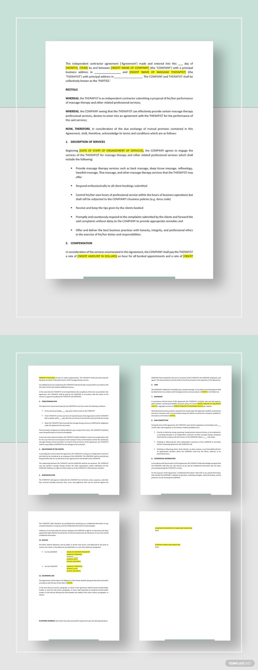 Massage Therapy Contract Template - Google Docs, Word | Template throughout Simple Massage Therapy Contract Agreement