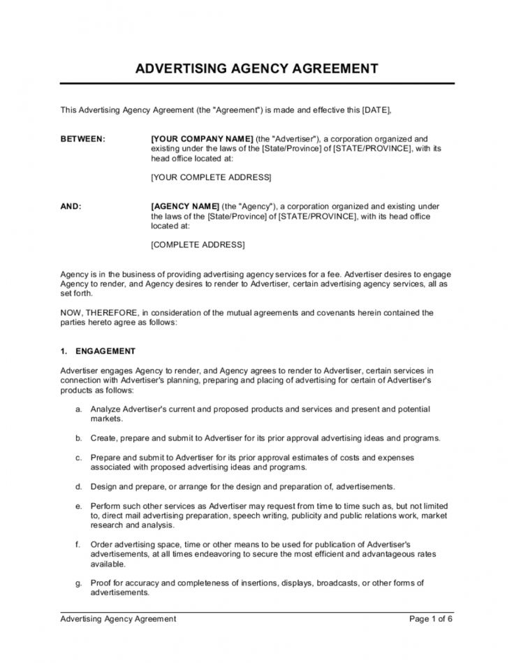 Model Management Contract Template inside Online Advertising Contract Template