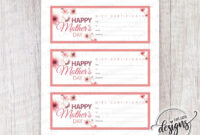 Mother'S Day Gift Certificate Printable Gift Coupon For | Etsy in Mothers Day Gift Certificate Templates