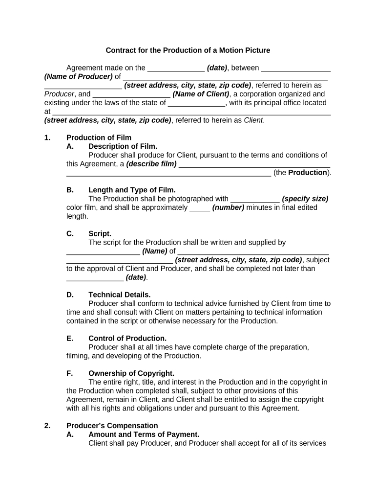 Movie Production Agreement Doc Template | Pdffiller inside Film Production Agreement Contract Template