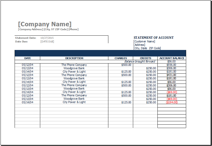 Ms Excel Printable Statement Of Account Template | Excel Templates regarding Business Customer Statement Template