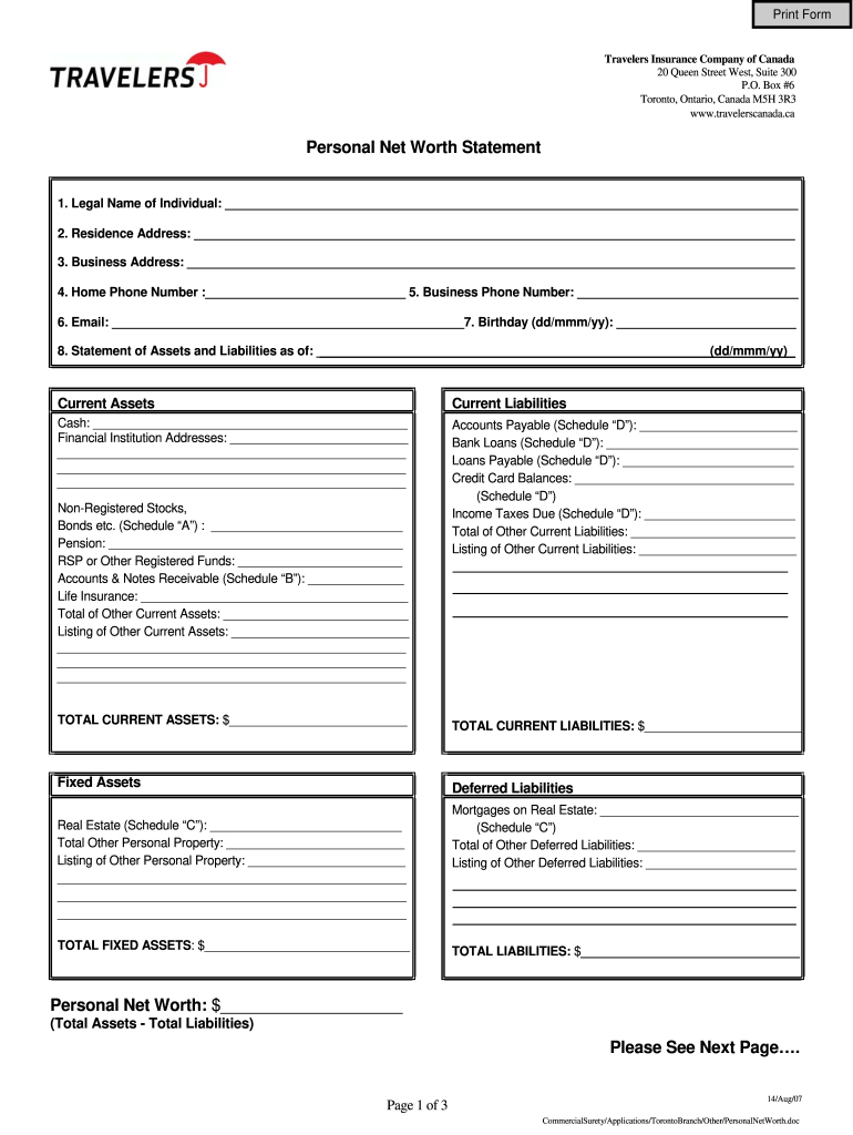 Net Worth Statement Template - Fill Out And Sign Printable Pdf Template throughout Net Worth Statement Template