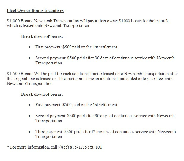 Newcomb Truck Lease Purchase Program. Otr Owner Operator Cdl Truck Drivers inside Independent Courier Driver Contract Agreement