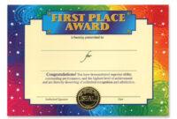 Pack Of 6 Rainbow Colored "First Place Award" Certificates 5" X 7 regarding First Place Award Certificate Template