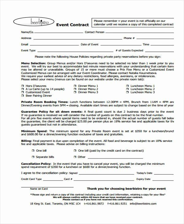 Party Planner Contract Template Unique 18 Event Contract Templates regarding Simple Banquet Contract Agreement