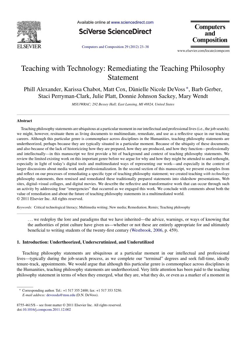 (Pdf) Teaching With Technology: Remediating The Teaching Philosophy inside Teaching Philosophy Statement Template
