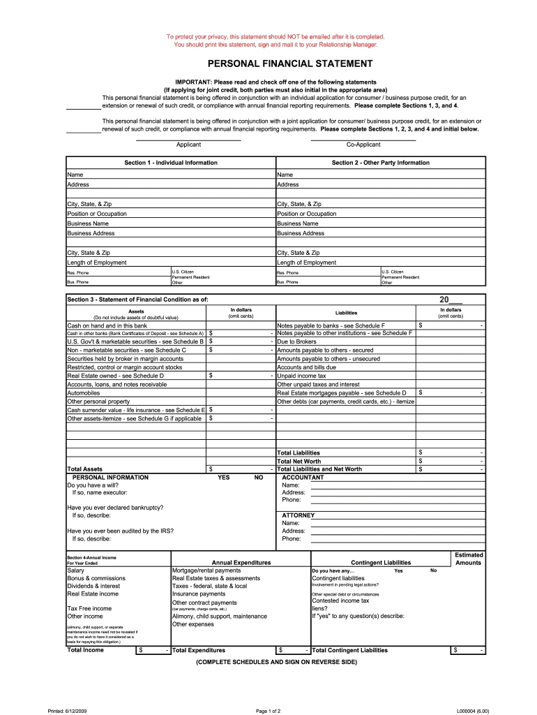 Personal Financial Statement 2009-2022 - Fill And Sign Printable in Generic Personal Financial Statement Template