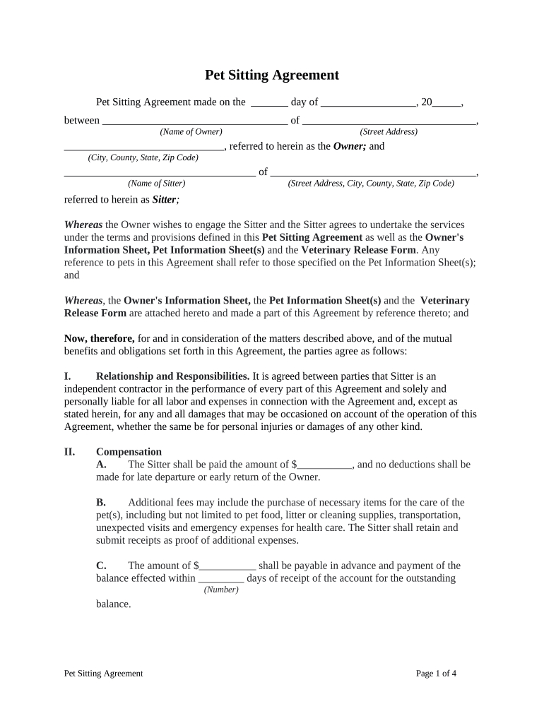 Pet Agreement Doc Template | Pdffiller throughout Free Pet Boarding Contract Template