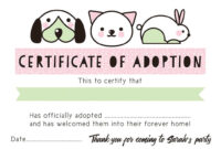 Pet Rescue Party Pretend 'Adoption Certificate' – Pink With Regard To within Toy Adoption Certificate Template