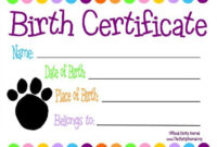 Pet Themed Kids Parties | Custom Birth Certificate To Go With Your inside Amazing Stuffed Animal Birth Certificate