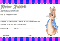Peter Rabbit Birth Certificate Free Printable 3 | Birth Intended For pertaining to Rabbit Birth Certificate Template Free 2019 Designs