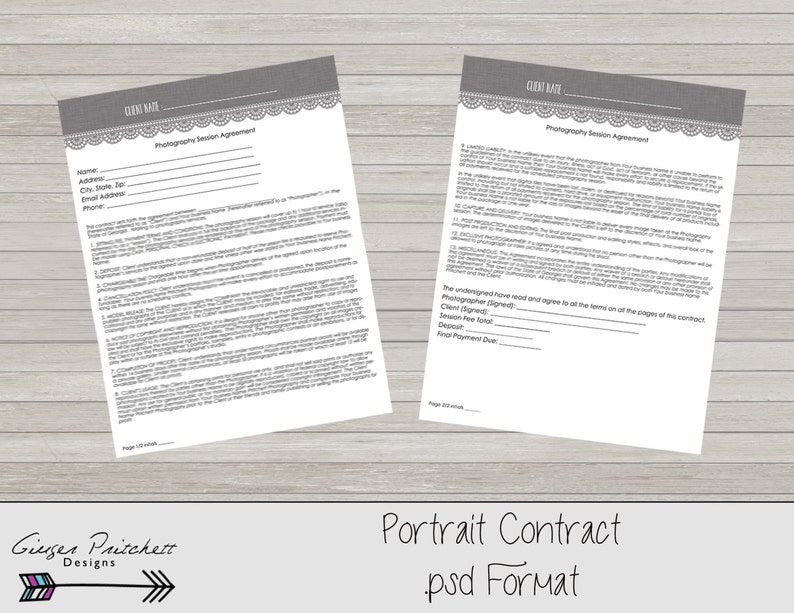 Photography Contract Model Release Portrait Session Contract | Etsy for Model Photography Contract Template