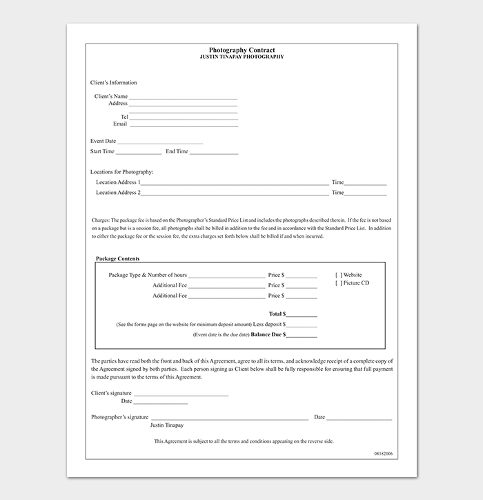 Photography Contract Template - 40+ Free (In Word, Pdf) in Fresh Photography Client Contract Template