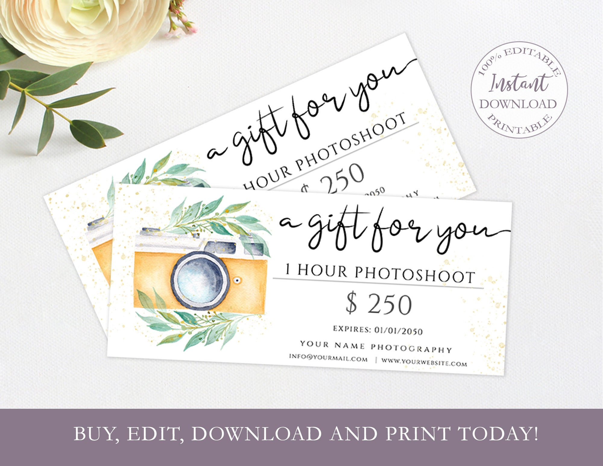 Photography Gift Certificate Template Photo Session Voucher | Etsy regarding Amazing Photography Session Gift Certificate