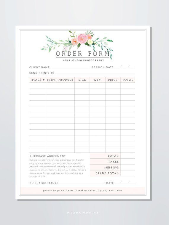 Photography Order Form Template - Photography Print Order Form inside Birthday Party Photography Contract Template