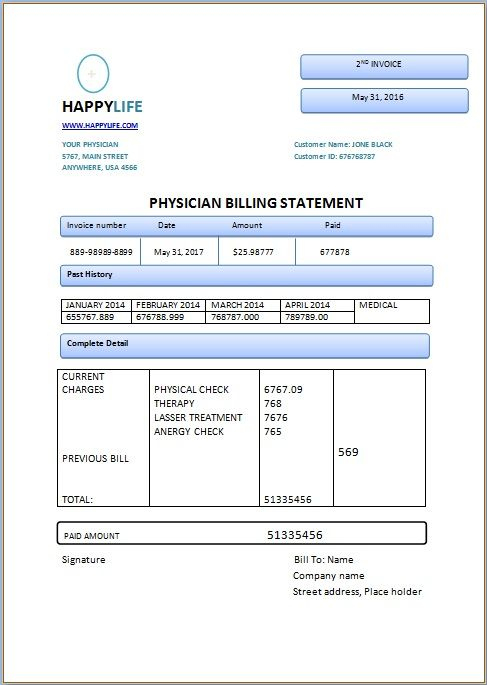 Physician Billing Statement | Medical Invoice Template | Invoice within Patient Billing Statement Template