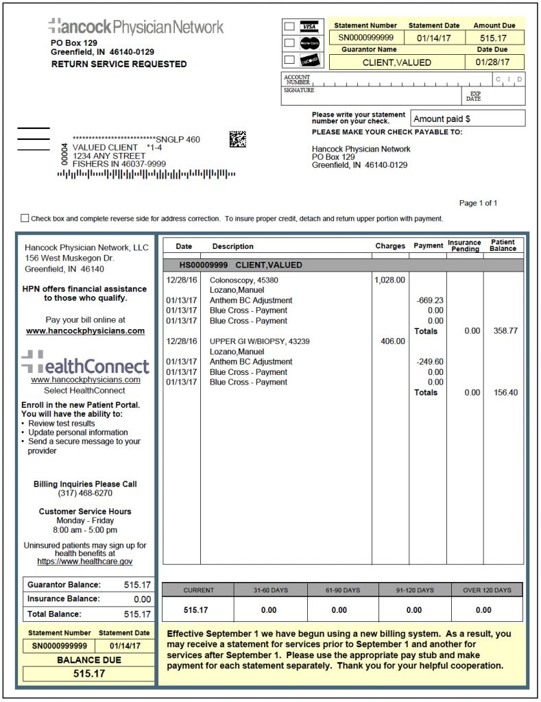 Physician Network - Hancock Regional Hospital for Patient Insurance Statement Template