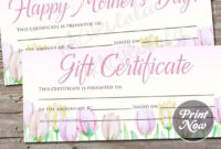 Pink Tulip Printable Gift Certificate Template, Spring Photography regarding Mothers Day Gift Certificate Templates