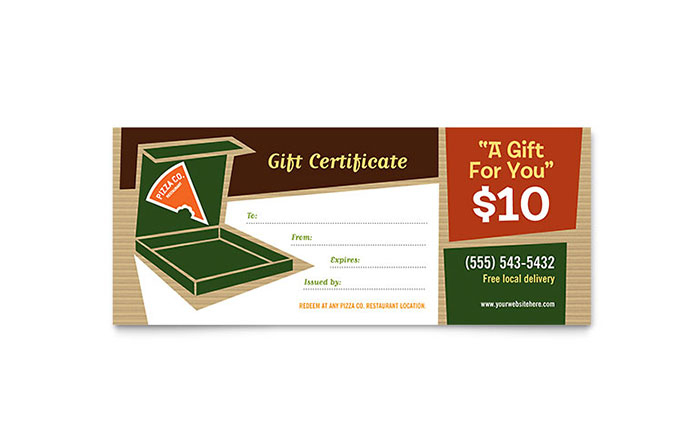 Pizza Pizzeria Restaurant Gift Certificate Template - Word &amp; Publisher throughout Free Gift Certificate Template Publisher