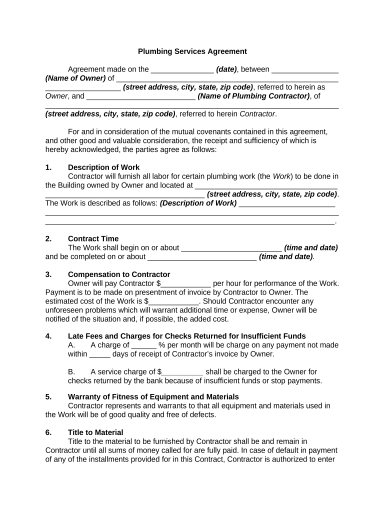 Plumbing Agreement Form - Fill Out And Sign Printable Pdf Template in Fascinating Plumbing Service Contract Template