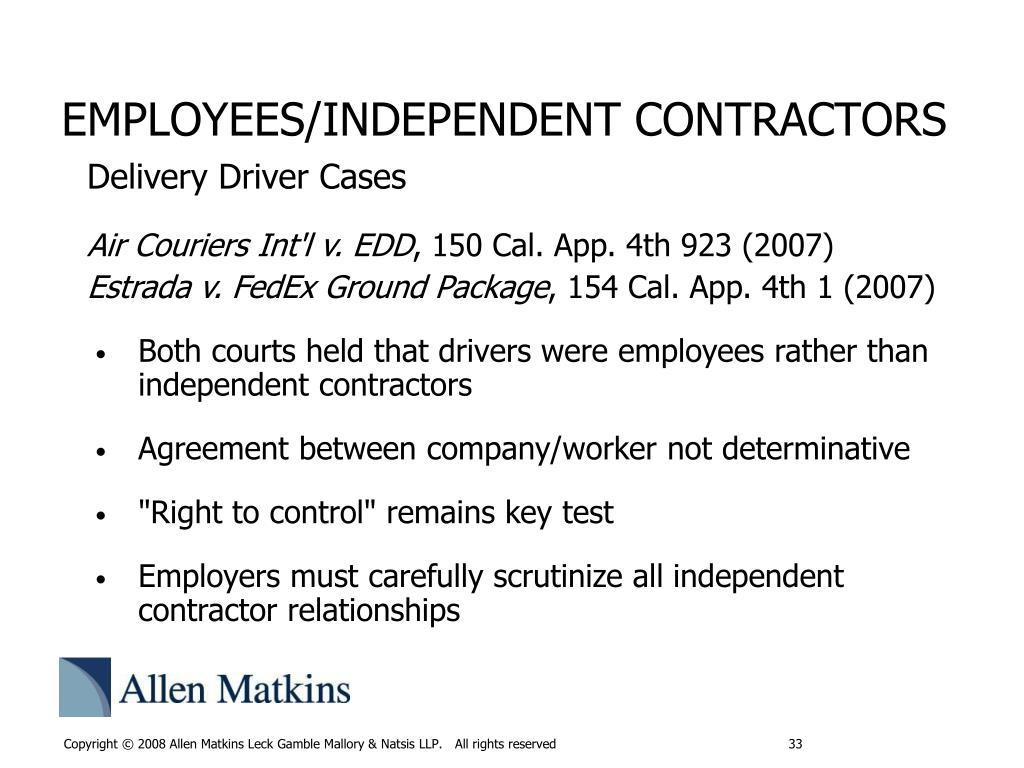 Ppt - Employment Law Update Pcahcr February 6, 2008 Powerpoint throughout New Independent Courier Driver Contract Agreement