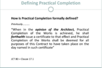 Simple Practical Completion Certificate Template Jct