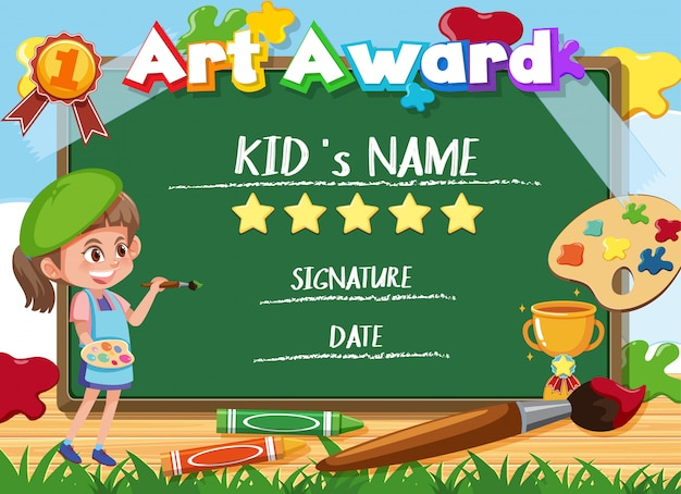 Premium Vector | Certificate Template For Art Award With Kid Painting for Art Award Certificate Template