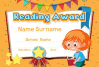 Premium Vector | Certificate Template For Reading Award With Girl with regard to Reader Award Certificate Templates