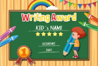 Premium Vector | Certificate Template For Writing Award With Boy with New Writing Competition Certificate Templates