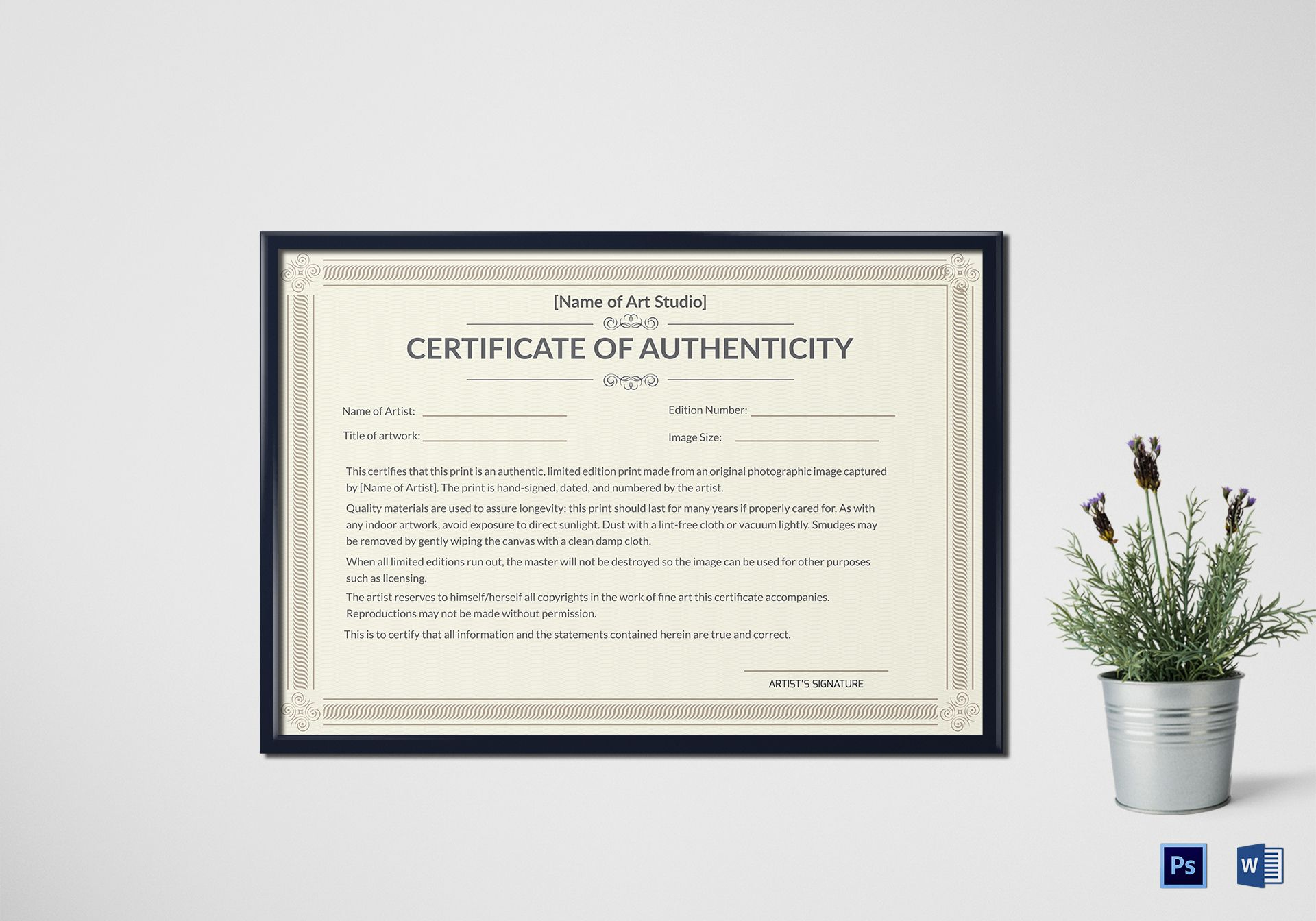 Printable Authenticity Certificate Design Template In Psd, Word within Fantastic Certificate Of Authenticity Templates