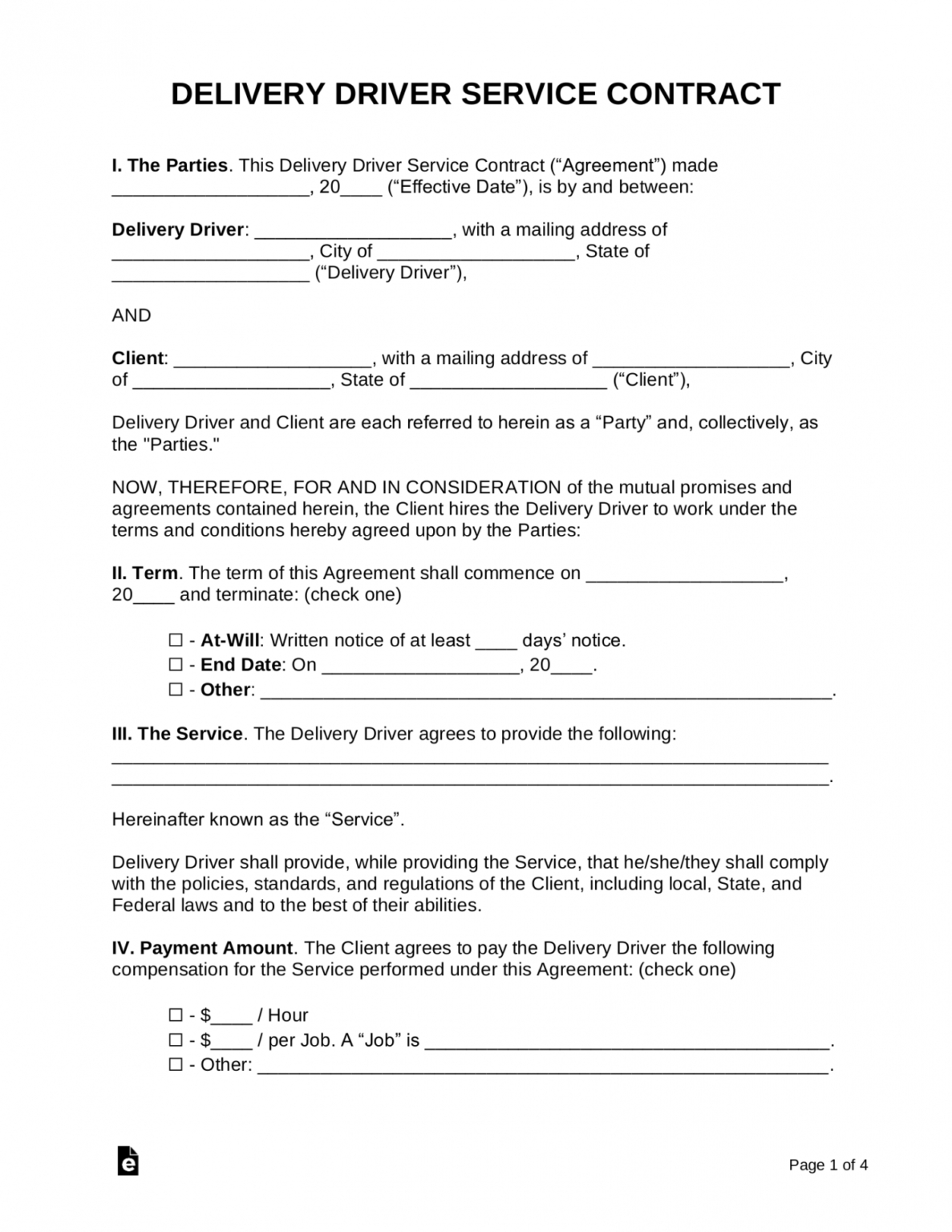 Printable Free Independent Delivery Driver Contract Template Pdf Truck for Truck Driver Contract Agreement Sample