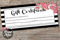 Printable Gift Certificate Template Black & White Flower – Etsy within Black And White Gift Certificate Template Free