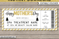 Printable Mother'S Day Spa Voucher Template | Spa Gift Certificate For Mom inside Awesome Spa Day Gift Certificate Template