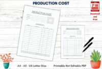 Printable Production Cost Template Printable Material Cost | Etsy Australia for Fantastic Cost Card Template