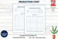 Printable Production Cost Template Printable Material Cost | Etsy Australia with Fantastic Cost Card Template