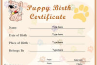 Professional Pet Birth Certificate Templates Fillable - Sparklingstemware in New Pet Birth Certificate Templates Fillable