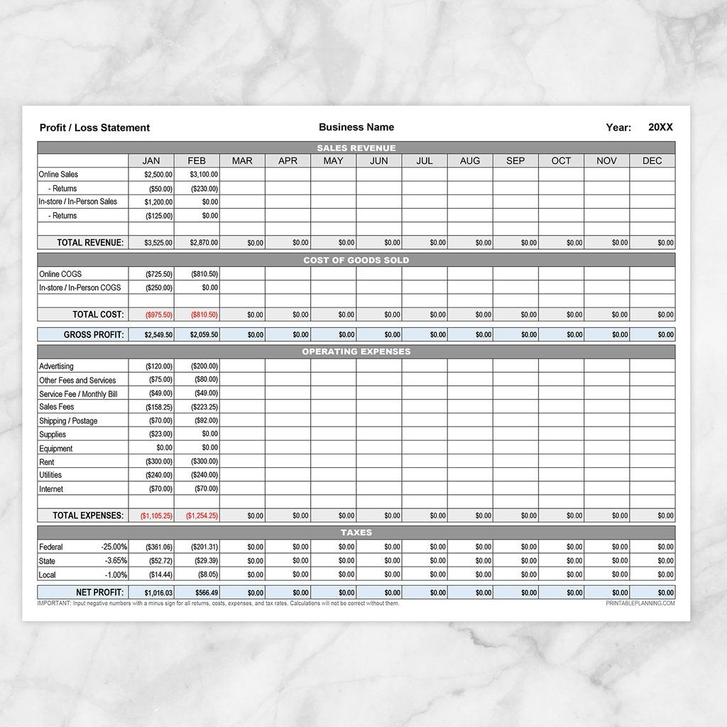Profit Loss Statement With Auto-Calculating Totals - Printable At within Sole Proprietor Profit And Loss Statement Template
